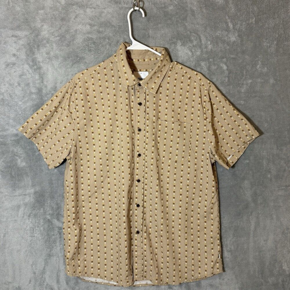 Katin Men's Short Sleeve Button Up Shirt Beige Floral Pattern Size L